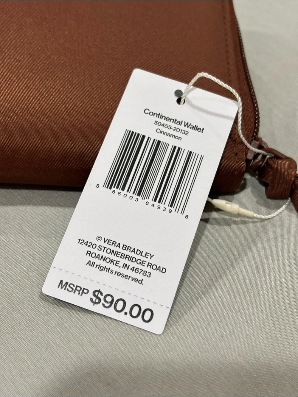 Vera Bradley Cinnamon Zip Continental Wallet
